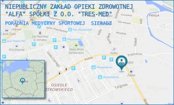 PORADNIA MEDYCYNY SPORTOWEJ - NIEPUBLICZNY ZAKŁAD OPIEKI ZDROWOTNEJ "ALFA" SPÓŁKI Z O.O. "TRES-MED" - UL. KRAKOWSKIE PRZEDMIEŚCIE 10,  SIERADZ