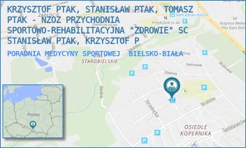 PORADNIA MEDYCYNY SPORTOWEJ - KRZYSZTOF PTAK, STANISŁAW PTAK, TOMASZ PTAK - NZOZ PRZYCHODNIA SPORTOWO-REHABILITACYJNA "ZDROWIE" SC STANISŁAW PTAK, KRZYSZTOF P - UL. BRATKÓW 16,  BIELSKO-BIAŁA