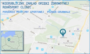 PORADNIA MEDYCYNY SPORTOWEJ - NIEPUBLICZNY ZAKŁAD OPIEKI ZDROWOTNEJ  REHASPORT CLINIC - GÓRECKA 30,  POZNAŃ-GRUNWALD